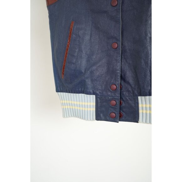 Miu Miu Leather & Mesh Fabric Snap Button Vest Navy Blue/Brown 38 Men's - Picture 5 of 5